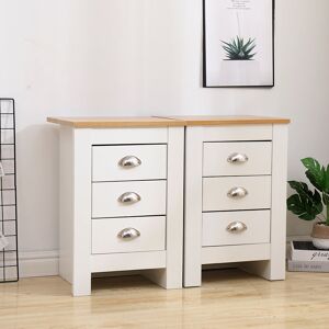 Lark Manor Bedroom Pair Of 2 Wooden Bedside Table Nightstand With 3 Drawers Storage Unit For Bedroom White 58cm H X 40cm W X 35cm D