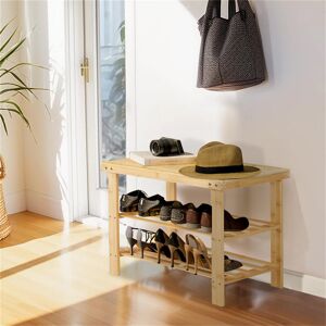 Natur Pur Shoe Rack 3 Tier Bamboo Shoe Bench, Shoe Storage Rack With Seat Natural Wood 8