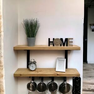 Borough Wharf Choudhary Double Rustic Shelves Wall-Mounted Brackets Kitchen Decor Rustic Pinewood 45cm H x 50cm W x 22cm D