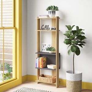 Zipcode Design Bizzell 4 Tier Geometric Bookcase Modern Display Unit for Living Room or Home Office Oak/Anthracite 165cm H x 59cm W x 26cm D