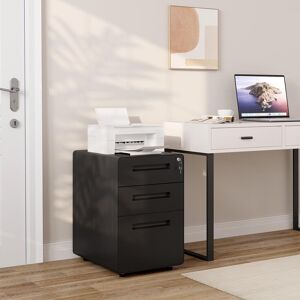 Inbox Zero 3 Drawer Filing Cabinet Black 58cm H X 40cm W X 50.8cm D