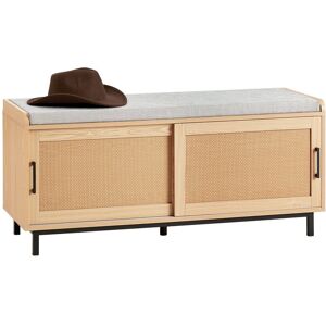 17 Stories Hallway Storage Bench Shoe Bench Shoe Rack Shoe Cabinet With 2 Sliding Doors And Seat Cushion Natural Wood 8