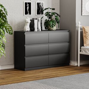 17 Stories Cunha 6 - Drawer Wide Chest of Drawers, Large Dresser & Storage Cabinet Black 77cm H X 120cm W X 40cm D