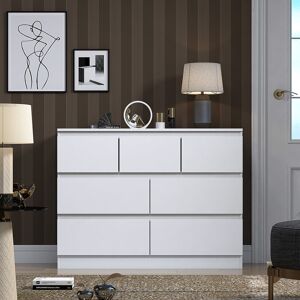 Hashtag Home Warren 7 Drawer Merchant Chest Of Drawers: 4 + 3 Configuration. Scratch Resistant. Handleless Design. 14cm Deep Drawers Matte White 81cm H X 106cm W X 40cm D