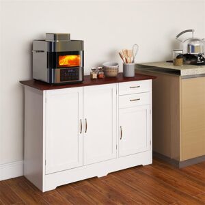 ClassicLiving Sideboard Storage Cabinet, Wooden Kitchen Cupboard With 3 Doors, 2 Drawers & Adjustable Shelf Brown;White 78cm H X 100cm W X 40cm D
