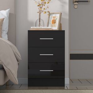 Zipcode Design Eva High Gloss 3 Drawer Bedside Table - H: 59.5cm x D: 38cm x W: 39.5cm Black Oak/Gloss Black 59.5cm H X 39.5cm W X 38cm D