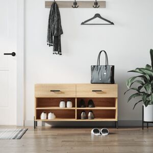 Alpen Home Shoe Bench High Gloss White 102X35x55 Cm Engineered Wood Sonoma Oak 8