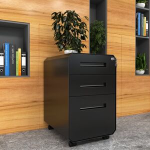Inbox Zero 40cm Wide 3-Drawer Office storage unit,Lockable Mobile Filing Cabinet Black 64cm H X 40cm W X 51cm D