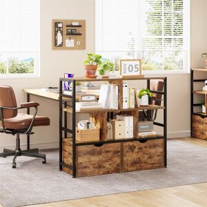 Rio 4 Tier Bookcase With 2 Movable Drawers,Wooden Floor Standing Book Shelf With Steel Frame Rustic Brown Rio 4 Tier Bookcase With 2 Movable Drawers,Wooden Floor Standing Book Shelf With Steel Frame Rustic Brown