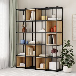 Rio Aluino 179cm H x 139.5cm W Metal Library Bookcase Silky Black/Sapphire Oak 179cm H X 139.5cm W X 39cm D Rio Aluino 179cm H x 139.5cm W Metal Library Bookcase Silky Black/Sapphire Oak 179cm H X 139.5cm W X 39cm D