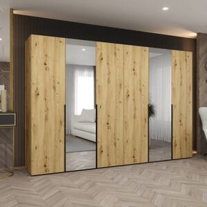 Latitude Run Clean White Hinged Door Wardrobe 300cm - Sleek Storage with Mirrored Doors Oak Artisan 202cm H X 300cm W X 52cm D Latitude Run Clean White Hinged Door Wardrobe 300cm - Sleek Storage with Mirrored Doors Oak Artisan 202cm H X 300cm W X 52cm D