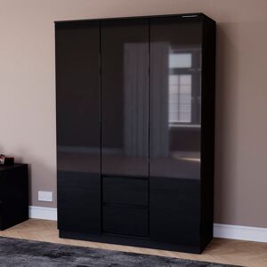 17 Stories Oslo 3 Door 2 Drawer High Gloss Wardrobe, (FSC 100%) Bedroom Home Clothing Storage Furniture Black 170cm H X 112cm W X 53cm D 17 Stories Oslo 3 Door 2 Drawer High Gloss Wardrobe, (FSC 100%) Bedroom Home Clothing Storage Furniture Black 170cm H X 112cm W X 53cm D