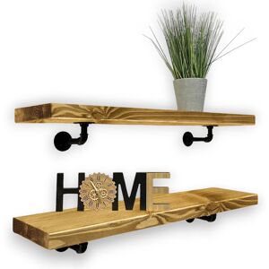 Borough Wharf 2-Piece Rustic Industrial Pipe-Bracketed Floating Wall Shelves Ideal For Kitchen Décor & Storage Dark Oak 4.5cm H x 60cm W x 22cm D Borough Wharf 2-Piece Rustic Industrial Pipe-Bracketed Floating Wall Shelves Ideal For Kitchen Décor & Storage Dark Oak 4.5cm H x 60cm W x 22cm D
