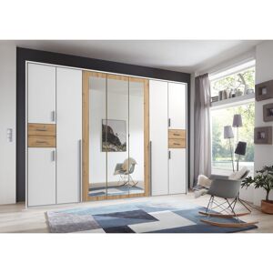 Wade Logan Jaclynn 9 Door Wardrobe White/Artisan Oak 208cm H X 313cm W X 58cm D Wade Logan Jaclynn 9 Door Wardrobe White/Artisan Oak 208cm H X 313cm W X 58cm D