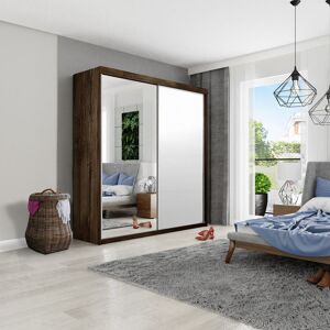 Latitude Run Modern 2 Door Sliding Wardrobe Walnut/White 150cm H X 200cm W X 62cm D Latitude Run Modern 2 Door Sliding Wardrobe Walnut/White 150cm H X 200cm W X 62cm D