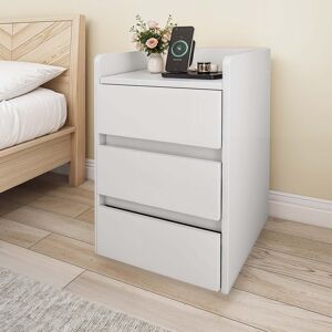 17 Stories Bedside Table With 3 Drawers And Power Station 35 X 40 X 59cm White White 59cm H X 35cm W X 40cm D 17 Stories Bedside Table With 3 Drawers And Power Station 35 X 40 X 59cm White White 59cm H X 35cm W X 40cm D