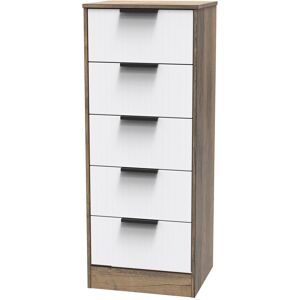 Brayden Studio Atsumi 5 Drawer Tall Bedside Cabinet With Black Handles (Ready Assembled) White Matt/Vintage Oak 113cm H X 45cm W X 40cm D Brayden Studio Atsumi 5 Drawer Tall Bedside Cabinet With Black Handles (Ready Assembled) White Matt/Vintage Oak 113cm H X 45cm W X 40cm D