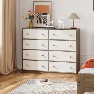 Canora Grey Bimlesh 114cm W 8 - Drawer Chest of Drawers White/Light Wood 30cm H X 30cm D Canora Grey Bimlesh 114cm W 8 - Drawer Chest of Drawers White/Light Wood 30cm H X 30cm D
