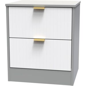 Canora Grey Barriner 2 Drawer Bedside Cabinet With Gold Handles (Ready Assembled) White Matt/Dusk Grey 53cm H X 45cm W X 40cm D Canora Grey Barriner 2 Drawer Bedside Cabinet With Gold Handles (Ready Assembled) White Matt/Dusk Grey 53cm H X 45cm W X 40cm D