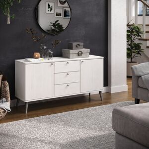 Metro Dareen Medium Sideboard, 3 drawers, 2 door, White Wax finish White 29cm H X 51.5cm W X 17cm D Metro Dareen Medium Sideboard, 3 drawers, 2 door, White Wax finish White 29cm H X 51.5cm W X 17cm D