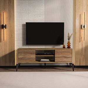 Metro Lojo Modern Tv Stand with Storage and Open Shelves Brown 52cm H x 160cm L x 29.5cm W Metro Lojo Modern Tv Stand with Storage and Open Shelves Brown 52cm H x 160cm L x 29.5cm W