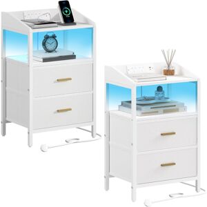Metro Bedside Table Set of 2 with LED Lights and Charging Station, Bedside Cabinet with 2 Fabric Storage Drawers, Nightstand with USB Ports & TypeC for Bedr White 66cm H X 40cm W X 30cm D Metro Bedside Table Set of 2 with LED Lights and Charging Station, Bedside Cabinet with 2 Fabric Storage Drawers, Nightstand with USB Ports & TypeC for Bedr White 66cm H X 40cm W X 30cm D