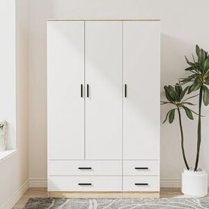 17 Stories 3 Door 4 Drawer Wardrobe Storage Shelf Hanging Wardrobe Modern Furniture Oak/White 180cm H X 108cm W X 48cm D 17 Stories 3 Door 4 Drawer Wardrobe Storage Shelf Hanging Wardrobe Modern Furniture Oak/White 180cm H X 108cm W X 48cm D