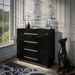 Latitude Run Bujold 4 - Drawer Chest of Drawers Glossy Black 84cm H X 95cm W X 40cm D Latitude Run Bujold 4 - Drawer Chest of Drawers Glossy Black 84cm H X 95cm W X 40cm D