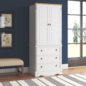 Three Posts Lockway 2 Door, 3 Drawer Wardrobe, Pine Antique Wax, Wax, Corona Design White/Brown 187.8cm H X 76.5cm W X 56.1cm D Three Posts Lockway 2 Door, 3 Drawer Wardrobe, Pine Antique Wax, Wax, Corona Design White/Brown 187.8cm H X 76.5cm W X 56.1cm D