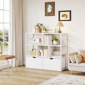 Rio 4 Tier Bookcase With 2 Movable Drawers,Wooden Floor Standing Book Shelf With Steel Frame White Rio 4 Tier Bookcase With 2 Movable Drawers,Wooden Floor Standing Book Shelf With Steel Frame White