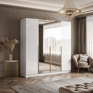 Brayden Studio AUREL 4D hinged wardrobe with mirror Gold 210cm H X 200cm W X 57cm D Brayden Studio AUREL 4D hinged wardrobe with mirror Gold 210cm H X 200cm W X 57cm D