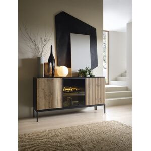 Metro Sleek Sophistication: Deette Sideboard Cabinet with Illuminated Glass Display Black 83cm H X 154cm W X 39cm D Metro Sleek Sophistication: Deette Sideboard Cabinet with Illuminated Glass Display Black 83cm H X 154cm W X 39cm D