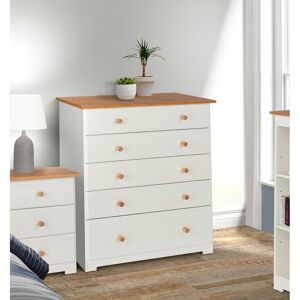 Brambly Cottage 5 Drawer Chest of Drawers, Soft White Painted with Oak Effect Top Brown;White 96.4cm H X 80cm W X 38cm D Brambly Cottage 5 Drawer Chest of Drawers, Soft White Painted with Oak Effect Top Brown;White 96.4cm H X 80cm W X 38cm D
