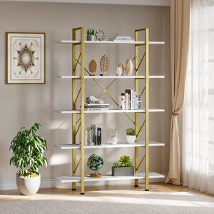 Fairmont Park Tortola 180cm H x 120cm W Metal Etagere Bookcase White;Gold 180cm H X 120cm W X 30cm D Fairmont Park Tortola 180cm H x 120cm W Metal Etagere Bookcase White;Gold 180cm H X 120cm W X 30cm D