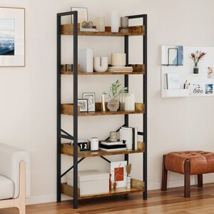 Borough Wharf Bookcase 5 Tiers With 4 Hooks , Rustic Brown Brown 160cm H X 64cm W X 30cm D Borough Wharf Bookcase 5 Tiers With 4 Hooks , Rustic Brown Brown 160cm H X 64cm W X 30cm D