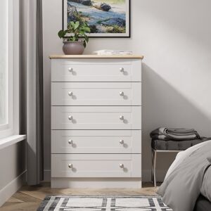 Lark Manor Sussex 5 Drawer Chest in White Ash & Bardolino Oak (Ready Assembled) Grey 108cm H X 77cm W X 42cm D Lark Manor Sussex 5 Drawer Chest in White Ash & Bardolino Oak (Ready Assembled) Grey 108cm H X 77cm W X 42cm D