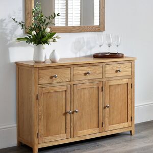 Rosalind Wheeler Herberts 128 Cm Wide 3 Drawer Oak Wood Sideboard Oak 86cm H X 128cm W X 40cm D Rosalind Wheeler Herberts 128 Cm Wide 3 Drawer Oak Wood Sideboard Oak 86cm H X 128cm W X 40cm D