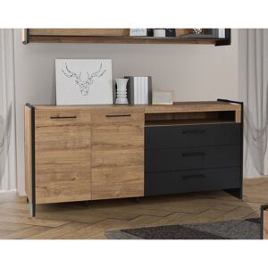 Alpen Home Muirhead 186.5cm Wide 3 Drawer Sideboard Waterford Oak/Black 86.1cm H X 186.5cm W X 41.3cm D Alpen Home Muirhead 186.5cm Wide 3 Drawer Sideboard Waterford Oak/Black 86.1cm H X 186.5cm W X 41.3cm D