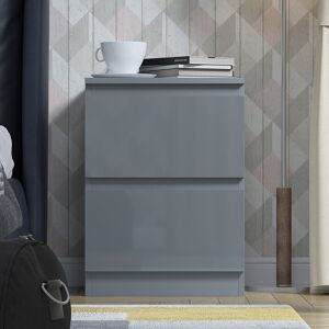 Hashtag Home Warren 2 Drawer Bedside Table Nightstand Cabinet. High Gloss Front. Modern No-Handle Design Grey 55cm H X 40cm W X 40cm D Hashtag Home Warren 2 Drawer Bedside Table Nightstand Cabinet. High Gloss Front. Modern No-Handle Design Grey 55cm H X 40cm W X 40cm D