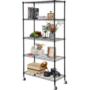 Rebrilliant Ellasyn 76cm W Powder Coated Steel Shelving Unit Black 160cm H X 76cm W X 35cm D Rebrilliant Ellasyn 76cm W Powder Coated Steel Shelving Unit Black 160cm H X 76cm W X 35cm D