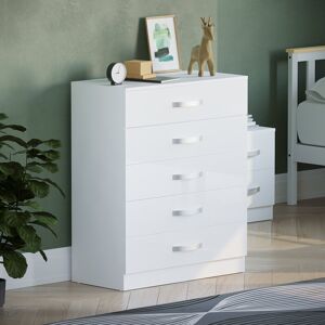 17 Stories Arkadij 5 - Drawer High Gloss Chest of Drawers, Anti Bowing Bedroom Storage Cabinet White 90cm H X 75cm W X 36cm D 17 Stories Arkadij 5 - Drawer High Gloss Chest of Drawers, Anti Bowing Bedroom Storage Cabinet White 90cm H X 75cm W X 36cm D