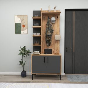 Ebern Designs Hall Tree with Shoe Storage Atlantic Pine/Anthracite 182.2cm H X 74.4cm W Ebern Designs Hall Tree with Shoe Storage Atlantic Pine/Anthracite 182.2cm H X 74.4cm W