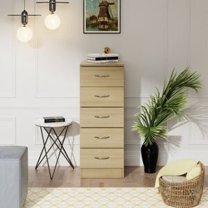 Ebern Designs Delonna Narrow Tall Chest of 5 Drawers Bedside Bedroom Hallway Storage Cabinet Furniture Oak 90cm H X 34.5cm W X 36cm D Ebern Designs Delonna Narrow Tall Chest of 5 Drawers Bedside Bedroom Hallway Storage Cabinet Furniture Oak 90cm H X 34.5cm W X 36cm D