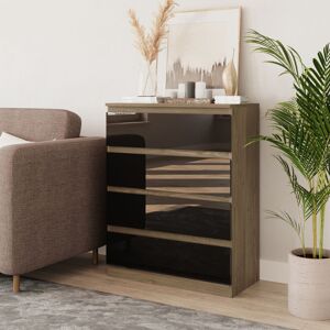 17 Stories Gloss 4 Drawer Skagen High Wooden Bedroom Chest Cabinet Oak/Black 89cm H X 70cm W X 35cm D 17 Stories Gloss 4 Drawer Skagen High Wooden Bedroom Chest Cabinet Oak/Black 89cm H X 70cm W X 35cm D