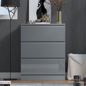 Hashtag Home Warren 60cm 3 Drawer Chest of Drawers Grey Gloss 77cm H X 60cm W X 40cm D Hashtag Home Warren 60cm 3 Drawer Chest of Drawers Grey Gloss 77cm H X 60cm W X 40cm D