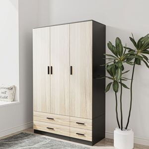 17 Stories 3 Door 4 Drawer Wardrobe Storage Shelf Hanging Wardrobe Modern Furniture Black/Oak 180cm H X 108cm W X 48cm D 17 Stories 3 Door 4 Drawer Wardrobe Storage Shelf Hanging Wardrobe Modern Furniture Black/Oak 180cm H X 108cm W X 48cm D