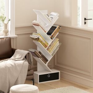 17 Stories Furinno Tree Bookshelf 7-Tier Floor Standing Tree Bookcase with Bin Drawer White/Black 117.3cm H X 42.9cm W X 21.41cm D 17 Stories Furinno Tree Bookshelf 7-Tier Floor Standing Tree Bookcase with Bin Drawer White/Black 117.3cm H X 42.9cm W X 21.41cm D