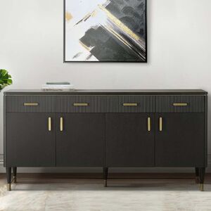 Canora Grey Ayrica 180cm Wide 4 Door 4 Drawer Wooden Sideboard for Living Room Furniture, Storage Side Buffet Cabinet Brown 45cm H X 180cm W X 45cm D Canora Grey Ayrica 180cm Wide 4 Door 4 Drawer Wooden Sideboard for Living Room Furniture, Storage Side Buffet Cabinet Brown 45cm H X 180cm W X 45cm D