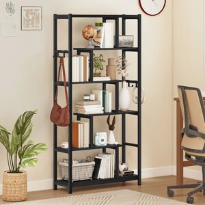 17 Stories Bookcase, 6-tier Tall Bookshelf With 4 Hooks, 29d X 80w X 170h, Black Black 170cm H X 80cm W X 29cm D 17 Stories Bookcase, 6-tier Tall Bookshelf With 4 Hooks, 29d X 80w X 170h, Black Black 170cm H X 80cm W X 29cm D