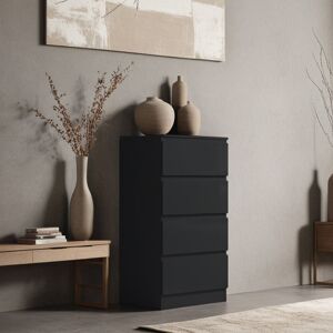 Hashtag Home Warren 4 Drawer Tallboy Chest Of Drawers. 40cm Wide. High Gloss Front. Scratch Resistant. Modern No Handle Design. Black 99cm H X 40cm W X 40cm D Hashtag Home Warren 4 Drawer Tallboy Chest Of Drawers. 40cm Wide. High Gloss Front. Scratch Resistant. Modern No Handle Design. Black 99cm H X 40cm W X 40cm D